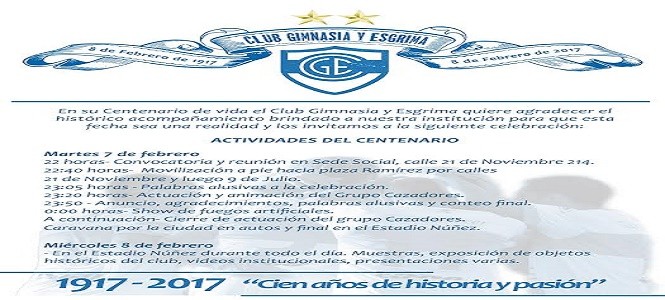 GIMNASIA DE CONCEPCIÓN DEL URUGUAY, CENTENARIO